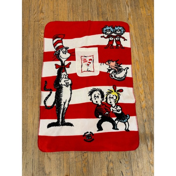 Dr. Seuss The Cat in the Hat Movie Throw Blanket Red White Fleece Official - Picture 1 of 7